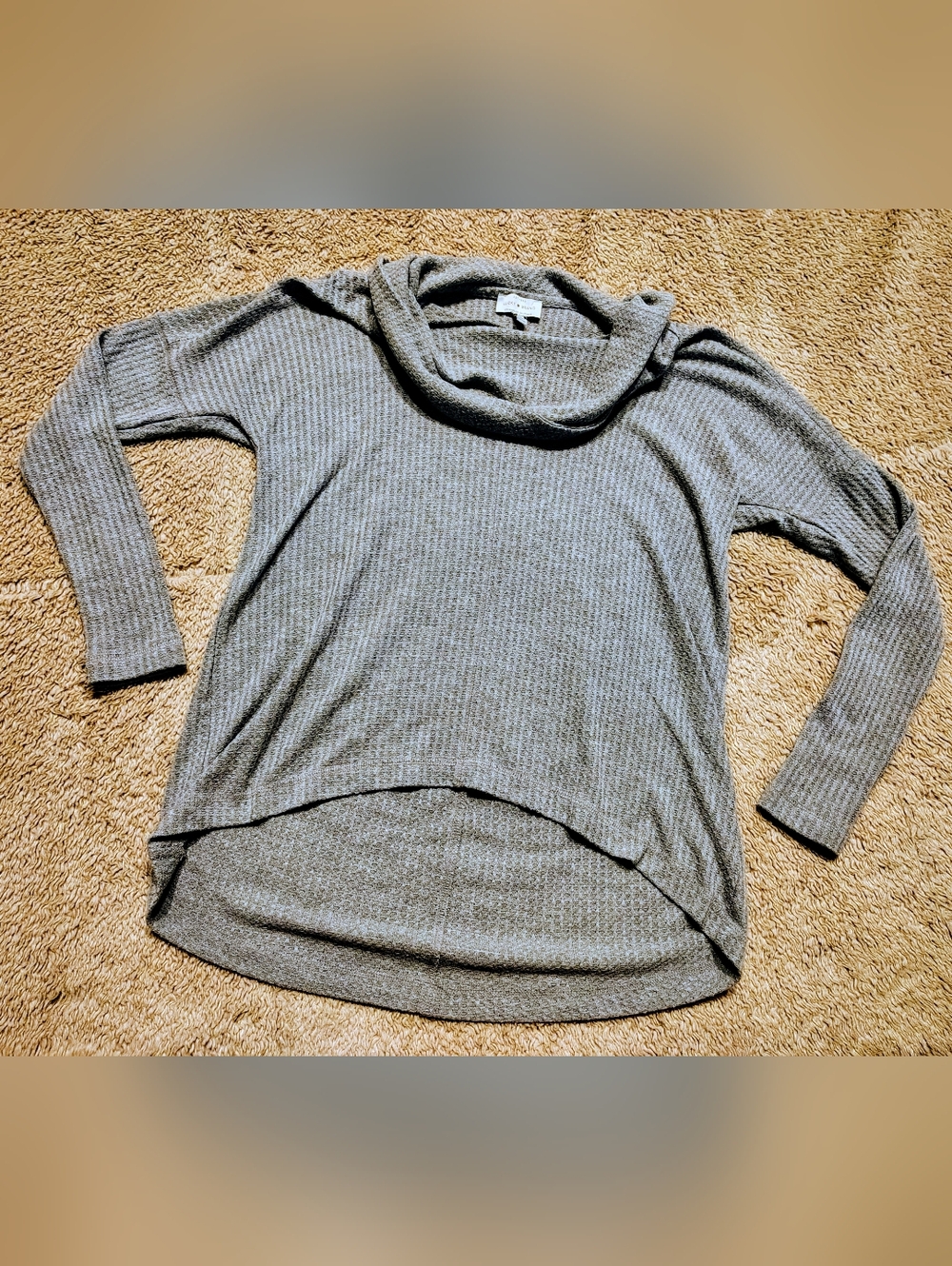 Lucky Brand Women's Grey Waffle Knit Hi-Low Cowl Neck Long Sleeve Sweater Size S
